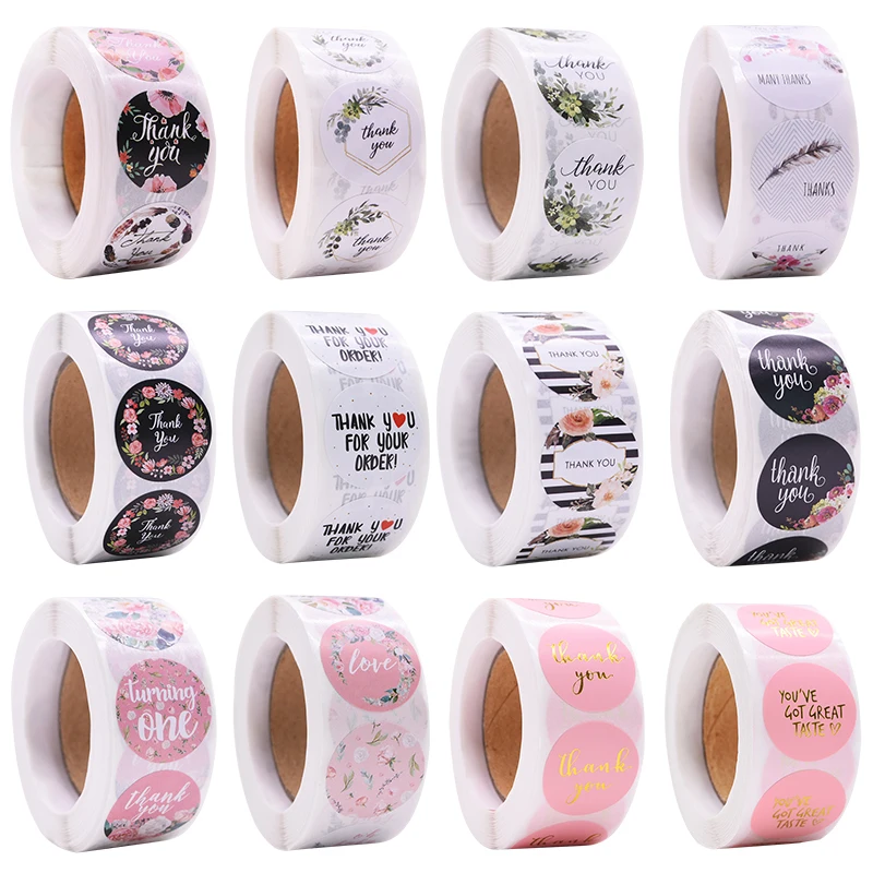 500pcs/Roll 2.5cm Thank You Stickers Seal Labels Gift Packaging Stickers Wedding Birthday Party Offer Stationery Sticker