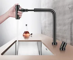 New Black Kitchen Sink Faucet 304 Stainless Steel Independent Switch Hot And Cold Water Pull Out 360 Degree Kitchen Mixer Tap