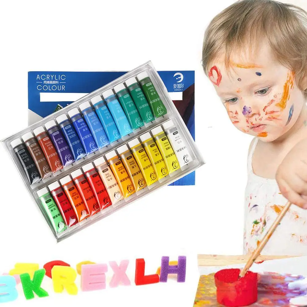 Conjunto de Pintura a Cores para Tecido Pintura de Desenho de Vidro Cores para Crianças Suprimentos de Arte à Prova Pintura Acrílica Vestuário - 24 Dwaterproof Água 15ml 12 11 Material escolar e de escritório