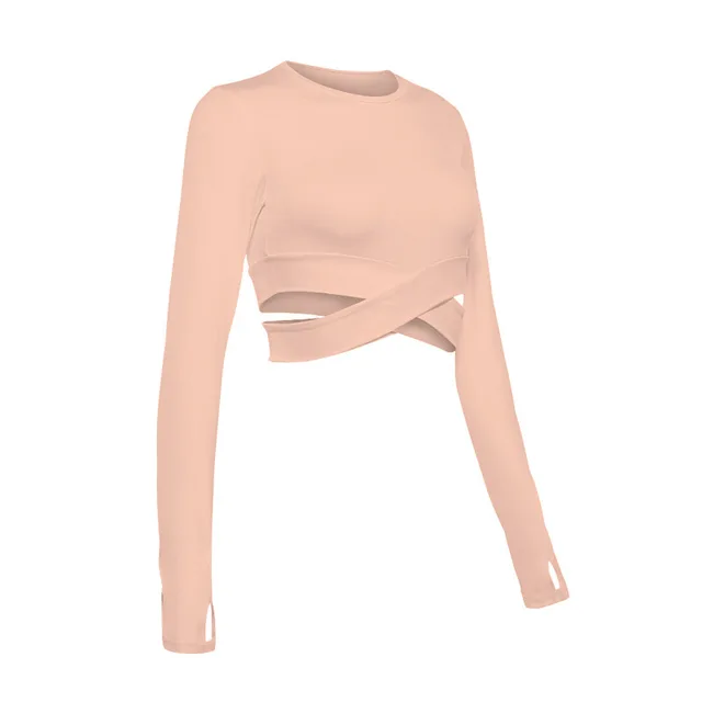 Crop Tops Sports Suits for Women Long Sleeve Yoga Shirts for Women Tracksuits Workout Shirts SportsWear Teens Tops Spring Autumn Pink