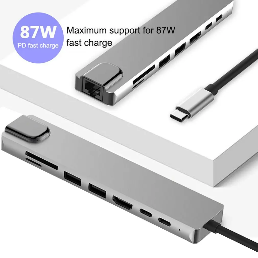 Концентратор USB Type C адаптер док станция с 4K HDMI PD RJ45 Ethernet Lan зарядка