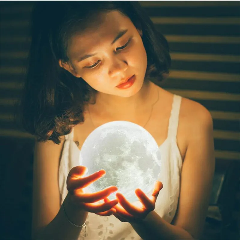 

Photo Custom Personality 3D Print Moon Lamp USB Rechargeable Night light Color Change Lunar Touch/Remote 2/16 Colors Moonlight