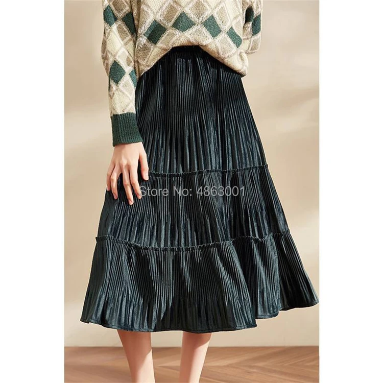 Новинка, бархатная плиссированная юбка, осенняя и зимняя, с высокой талией, облегающая женская бархатная юбка, повседневные плиссированные юбки
