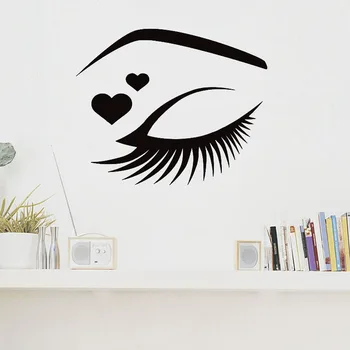 Online Mädchen Auge Umriss Wand Aufkleber Schönheit Salon Wand Kunst Abziehbilder Abnehmbare Wimpern Make-Up Wand Decor Vinyl Kunst Wandmalereien
