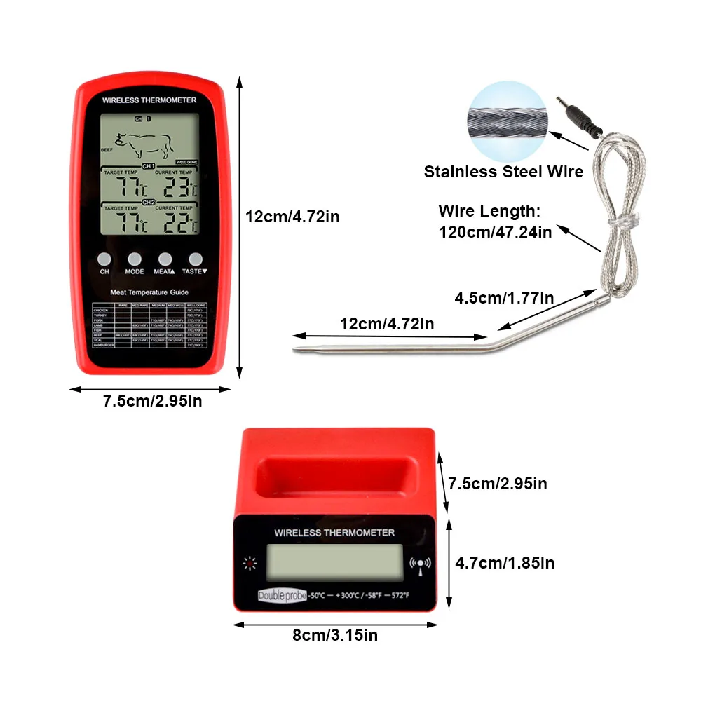 Wireless Remote Meat Thermometer Dual Probe Digital Backlight Cooking Oven BBQ Kitchen Food Thermometer Grilling Barbecue probe thermometer barbecue thermometer digital meat thermometer meat thermometer digital kitchen thermometer digital thermometer