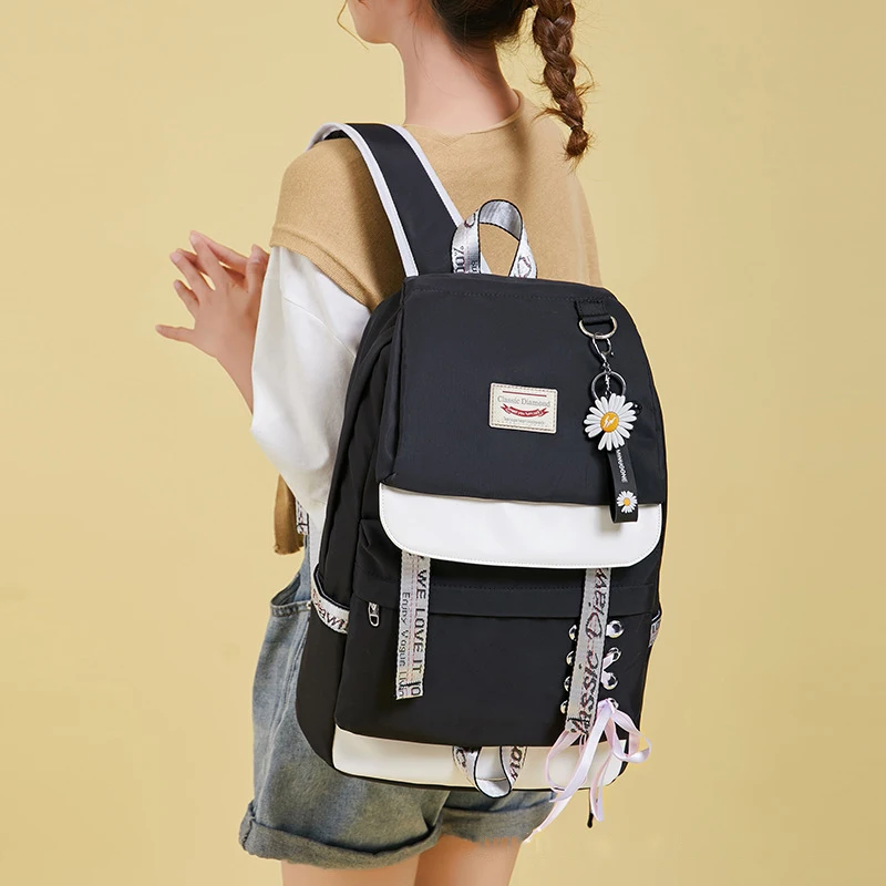 

New Large Capacity Girl Schoolbag Waterproof Laptop Backpack For Middle School Students Fashion Ribbon Travel Backpacks