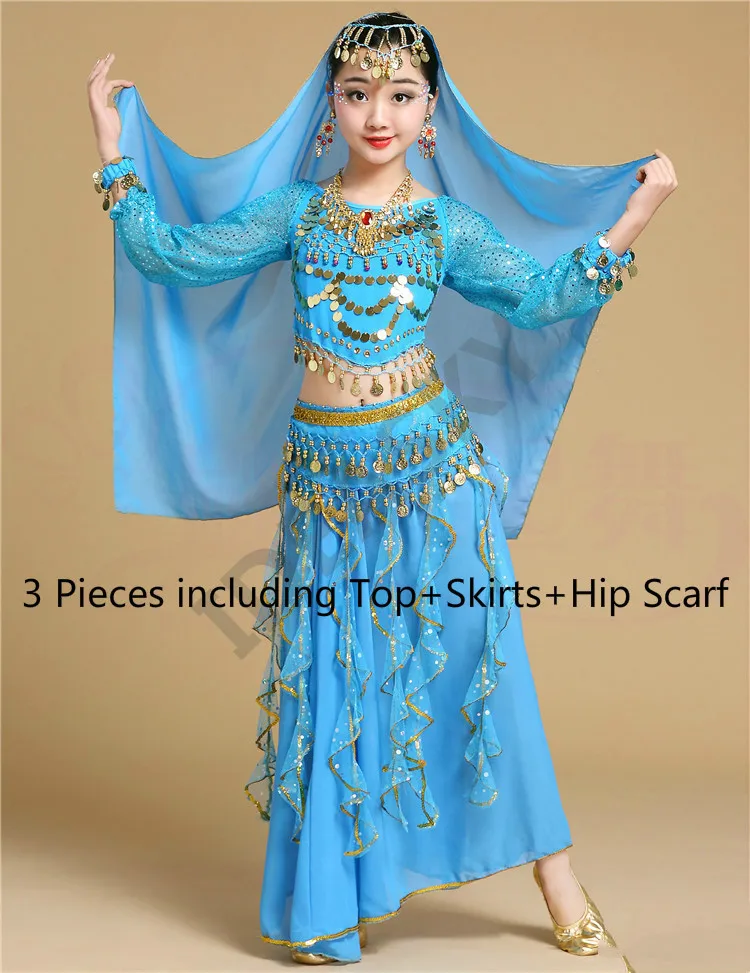blue 3pcs Детский набор костюма для танца живота Восточный танец девушки танец живота Индия танец живота одежда танец живота ребенок дети индийский взрослый - Цвет: blue 3pcs