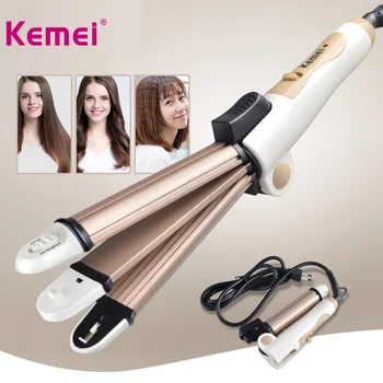 

Kemei 3 In 1 Corrugation for Hair Straightener Electric Curler Corrugated Curling Iron Frizzy Ceramic Rotating Undulator Waver
