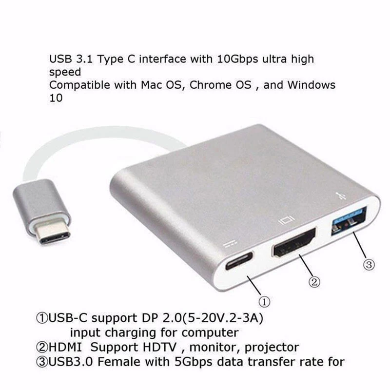 USB C концентратор к HDMI адаптер для Macbook Pro/Air Thunderbolt 3 концентратор USB Type C к HDMI 4K USB 3,0 порт USB-C питания
