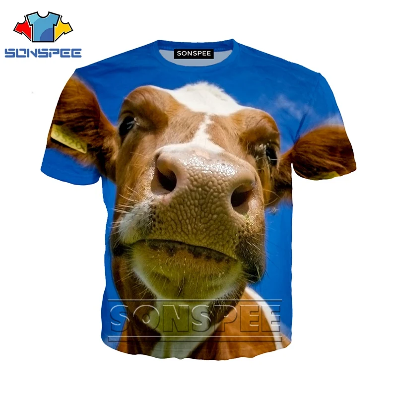 Аниме 3d печать футболка корова лицо уличная животное лошадь для мужчин и женщин модная футболка Дети Harajuku рогатого скота рубашки homme футболка A89 - Цвет: 02