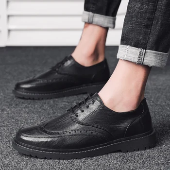 

British Men's Trendy Split Leather Black Brown Men Shoes Business Wedding Oxfords Formal Shoes for Male Brogue Sneakers Dropship