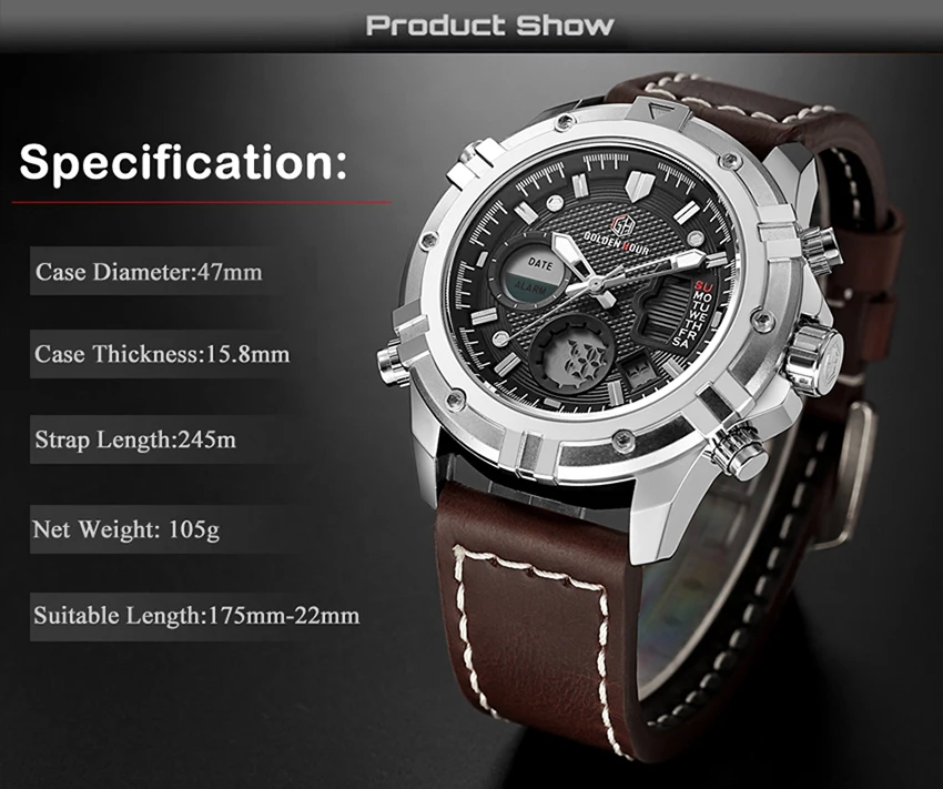 Мужские часы GOLDENHOUR Топ бренд класса люкс Бизнес Кварцевые часы мужские s модные спортивные кожаные водонепроницаемые наручные часы Relogio Masculino
