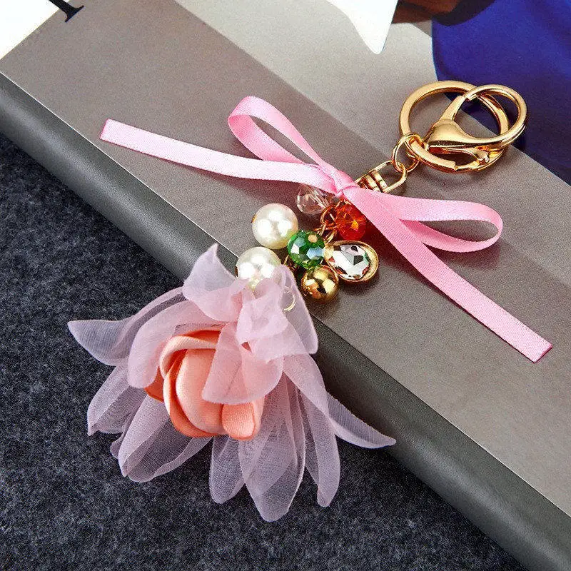 flower pearl ribbon Высокое качество модные шарфы держатель для ключей лента бант изысканный из искусственной кожи брелоки в виде кисточки женская сумка подвеска - Цвет: flower pearl ribbon
