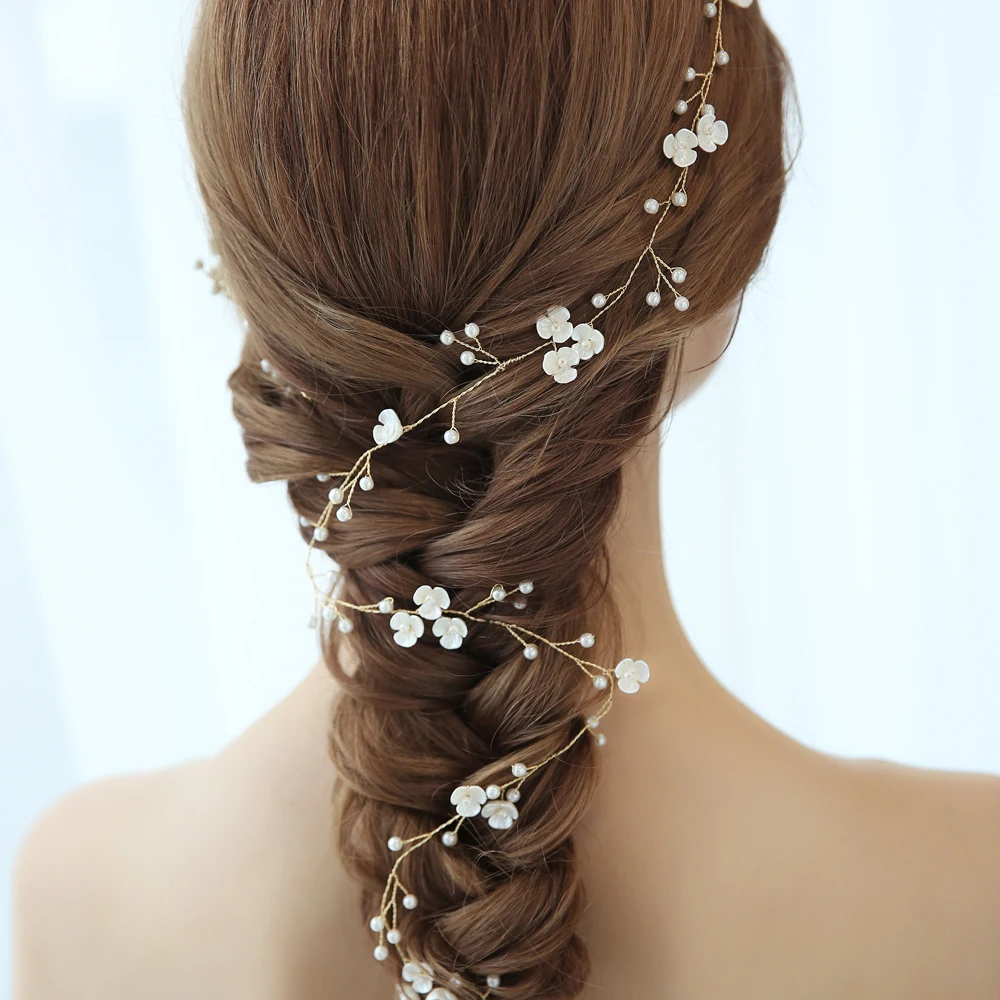 NPASON Pearl Flower Headbands For Women Bride Hair Accessories Light Gond Wedding Headband Ornament | Украшения и аксессуары