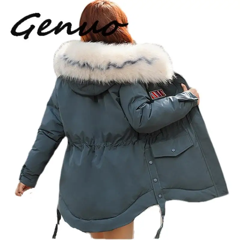 

Genuo 2019 New Large-collar Mid-long Waist-slim Parka Down Jacket And Thicker Cotton Jacket For Women Parka In Winter