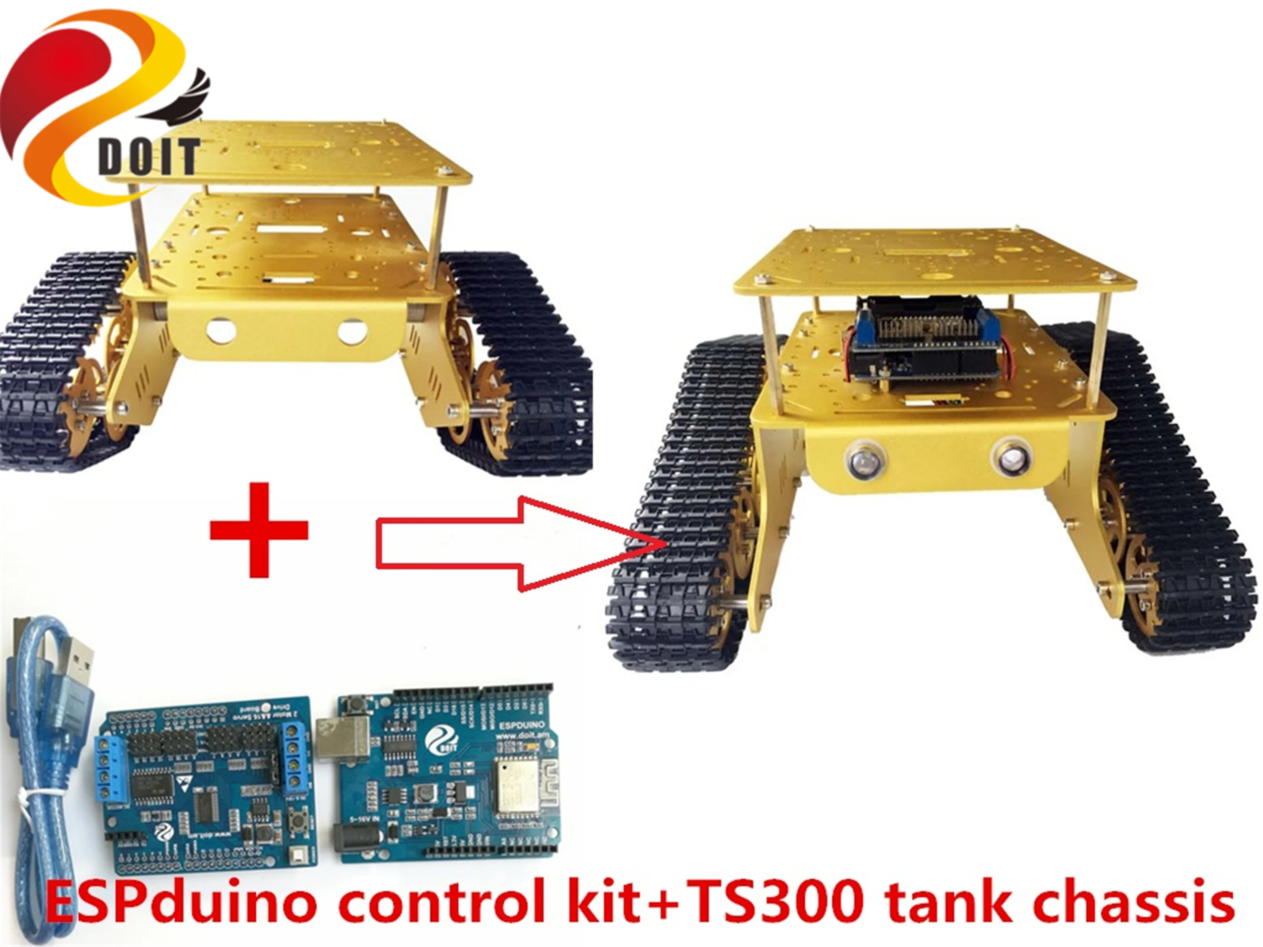SZDOIT ESPDuino Control Kit+ TD300 Metal Double Layer Crawler RC Robot Tank Chassis Motor with Encoder DIY For Arduino Education