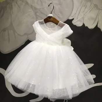 

Top quality Little Girls White Wedding Dress First Communion Gown for Girls Birthday Kids V-collar Party Tulle Princess Dress