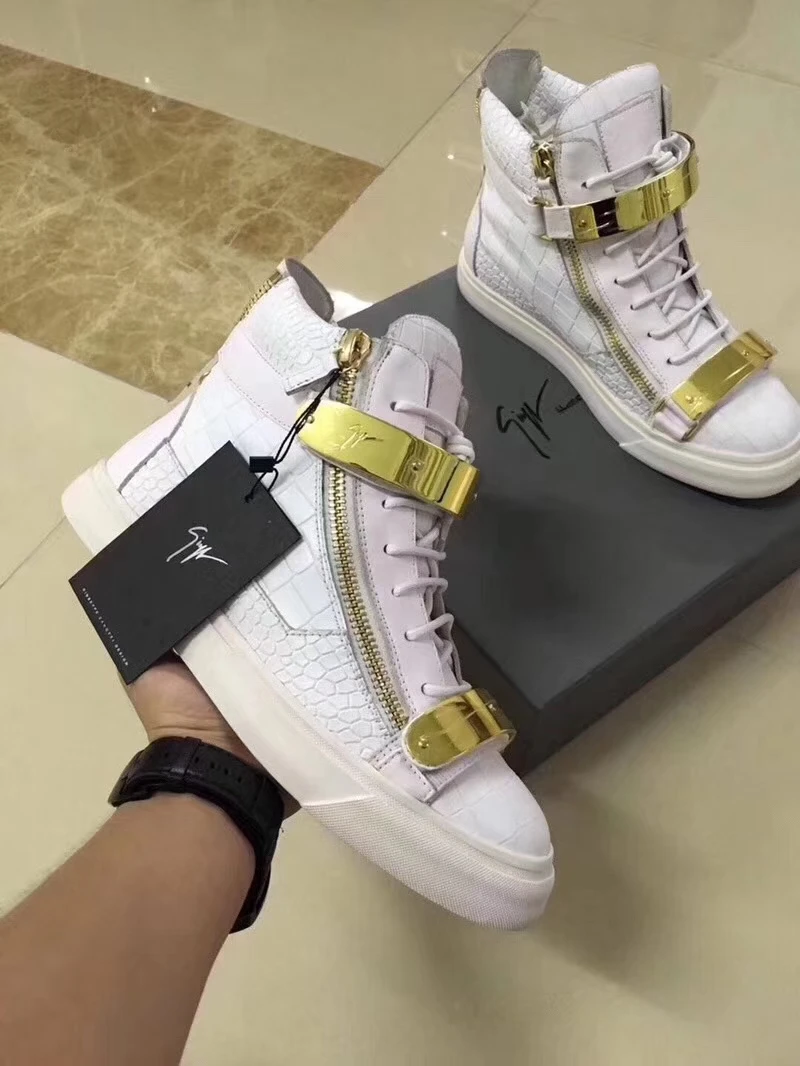 

Authentic Giuseppe x zanotti design White/Gold Stone Veins GZ Hight Top Sneakers Men and Women Flat Casual Shoes Trainers