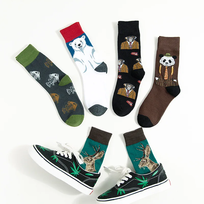 Носки с рисунками из мультфильмов милые забавные кавайные мужские хлопковые носки для влюбленных с изображением белого медведя, Милу, оленя, обезьяны, панды, рыбьей кости Спортивные Повседневные носки