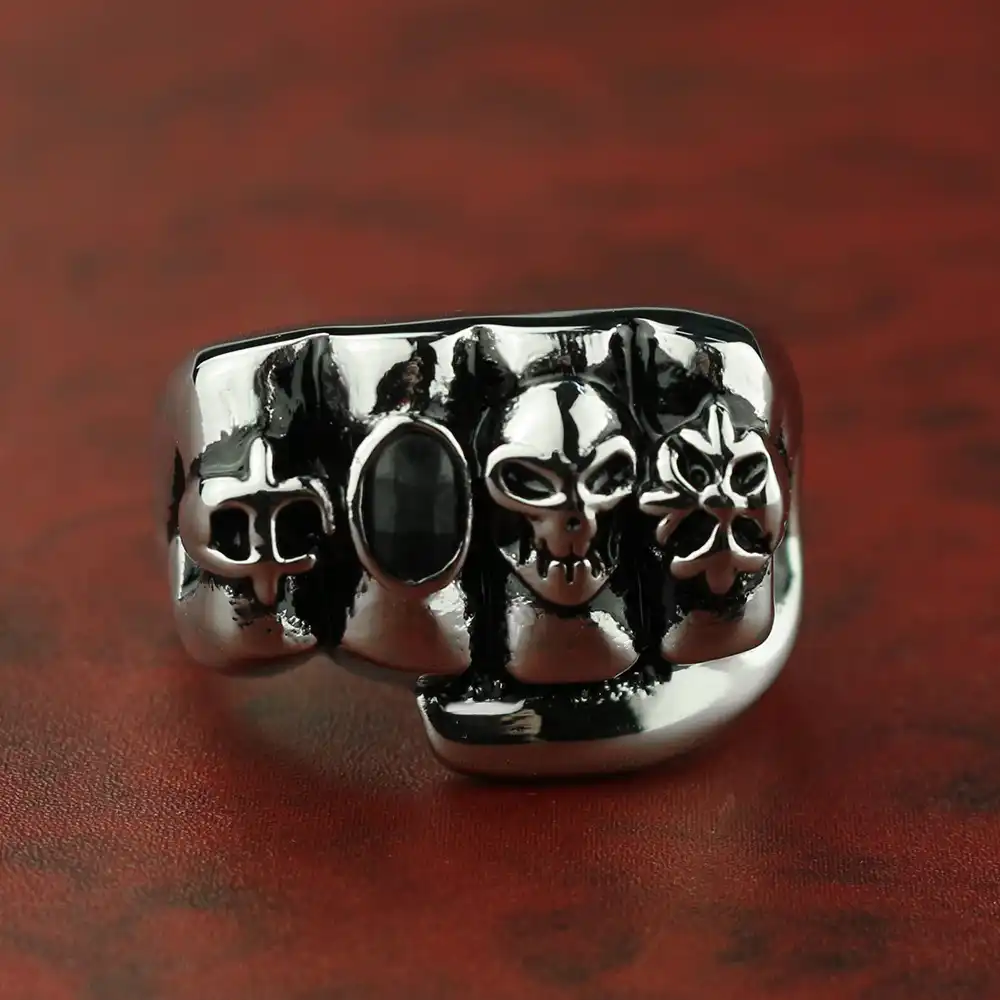 skull mens rings black drill titanium steel 316