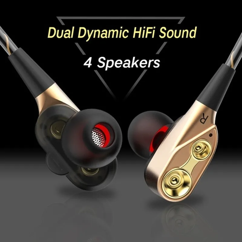

Dual-Dynamic Quad-core Noise Isolation Sport In-ear Earphone with Microphone and Subwoofer Earphone for iphone X Samsung Huawei
