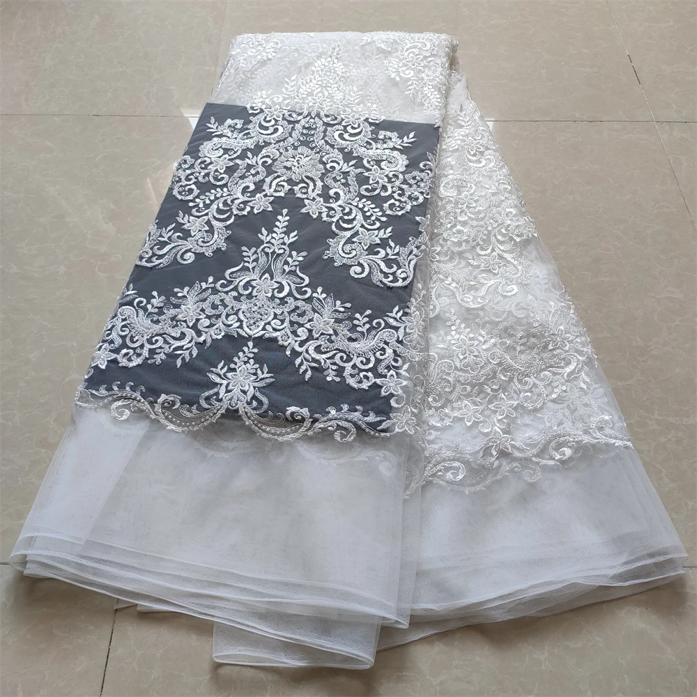 

Африканская Тюлевая кружевная ткань 2021, высококачественные блестки, вышивка, французский тюль, кружевной материал для нигерийского свадебного платья JYN317