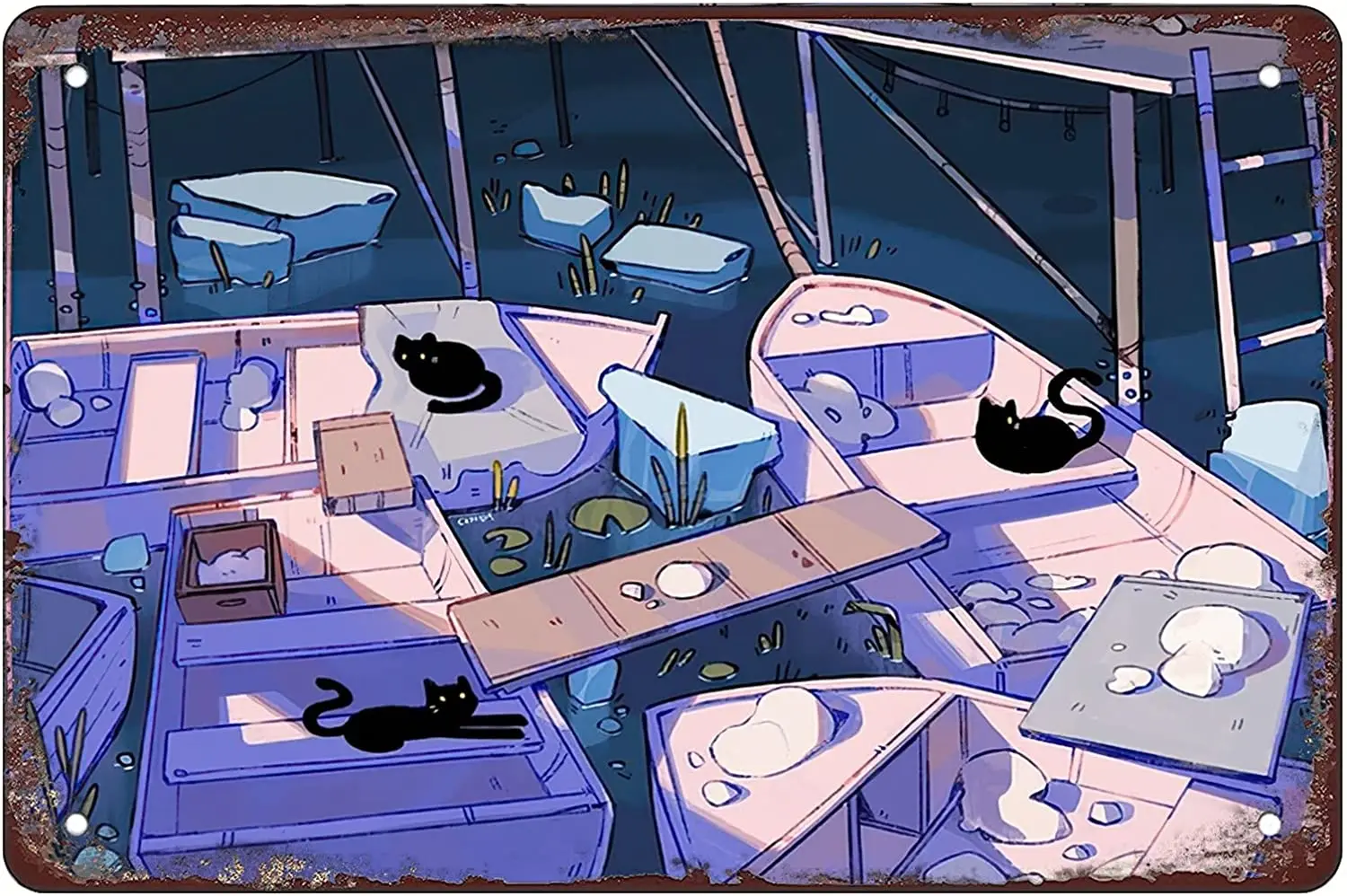 Забавные ретро металлические листовые знаки Rosefinch Stone The Ship and Black cat Украшение стен