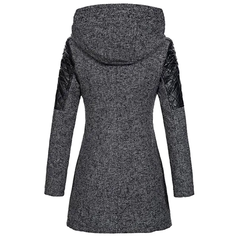 Шерстяное пальто для женщин, модное осенне-зимнее теплое приталенное пальто, куртка, толстая парка с капюшоном, с длинными рукавами, на молнии, шерстяная верхняя одежда 5