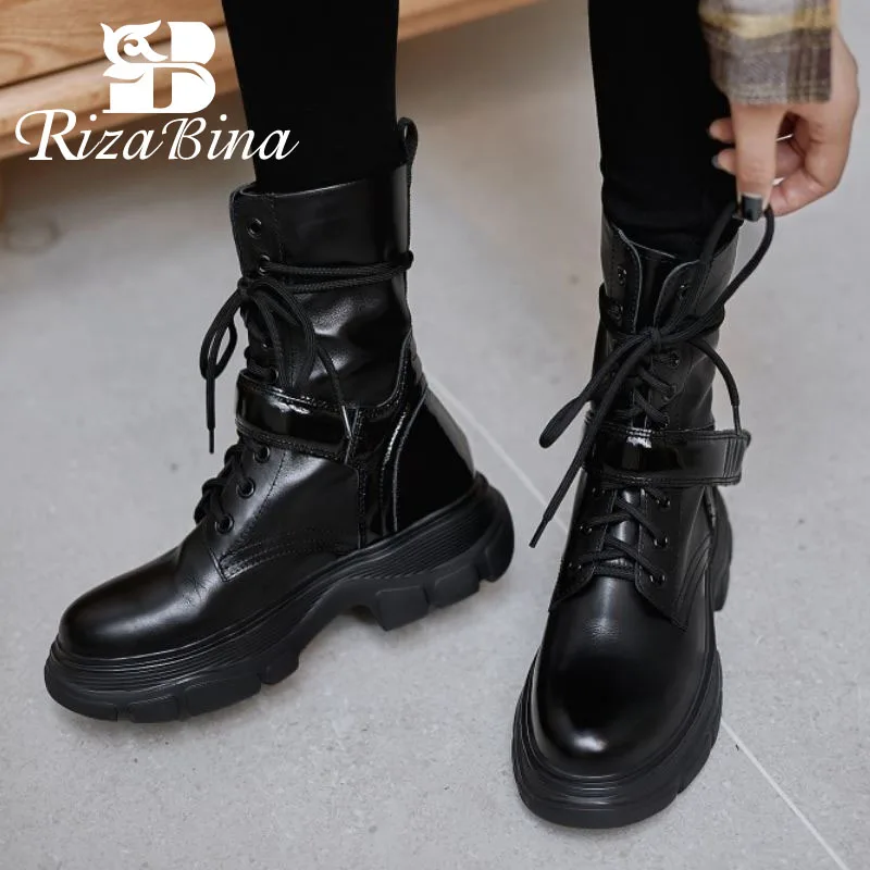 RIZABINA/женские полусапожки Женская зимняя обувь из натуральной кожи смешанных