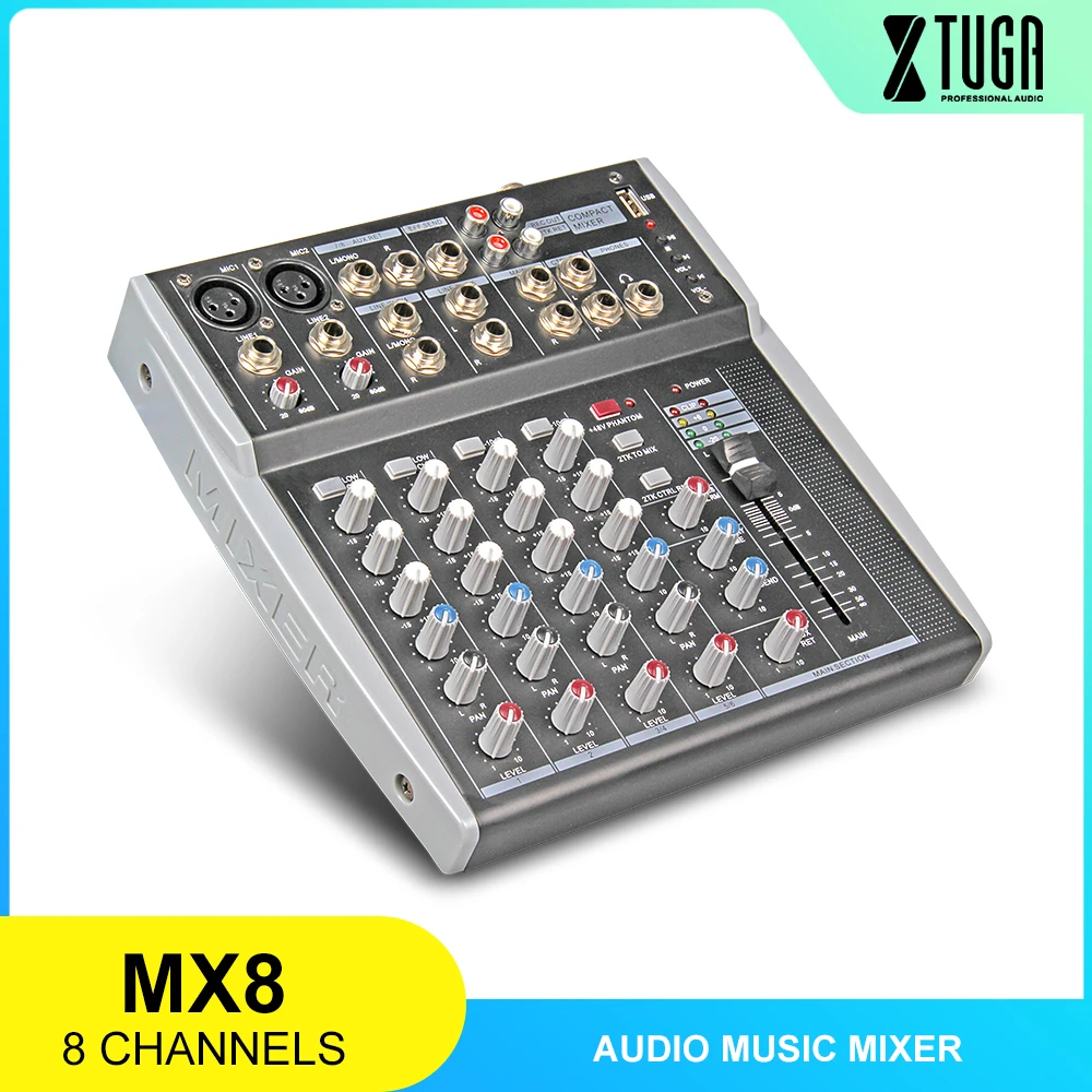 XTUGA MX8 8 канальный 3 полосный EQ аудио музыкальный микшер микшерная консоль с USB XLR