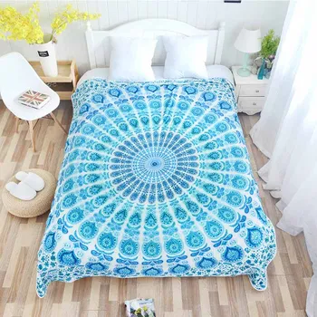 

Digital Printing Blue Mandala Blanket Bohemian Coral Fleece Bed Blanket Super Soft Home Sheet Sofa Adult Winter Throw Blankets