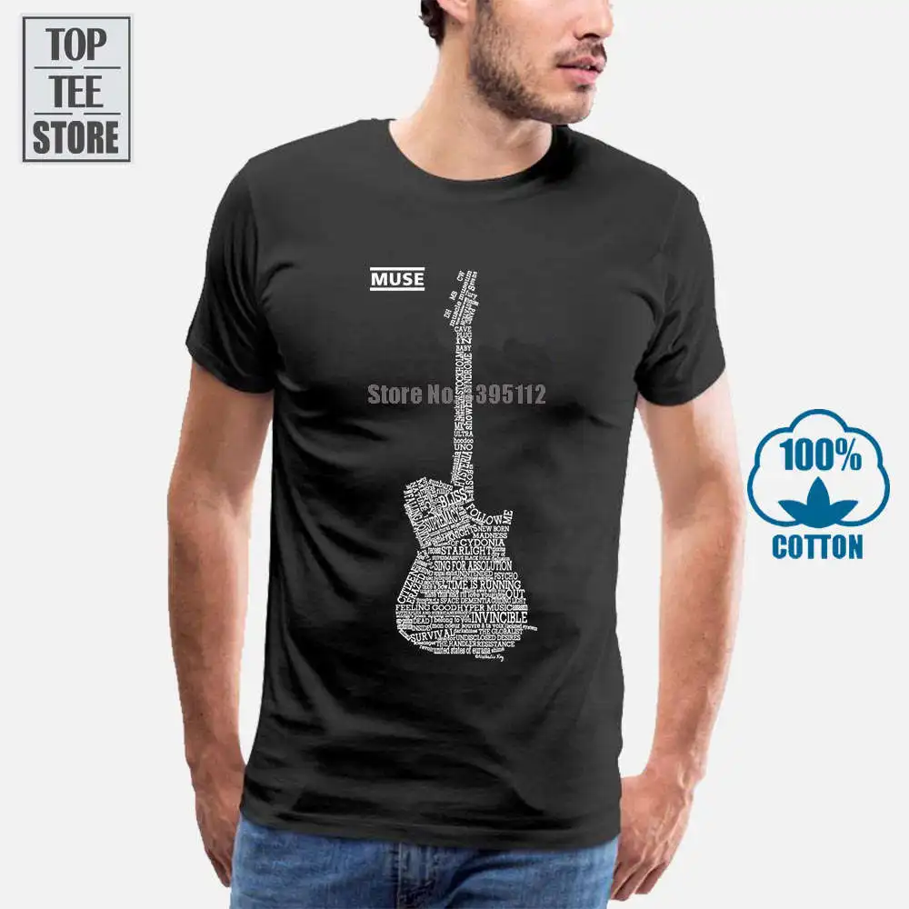 Muse V2 Matthew Bellamy с логотипом гитары футболка всеми типами (черная) S 5Xl|Футболки| |