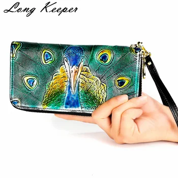 

Luxury Women Wallet Genuine Leather RFID Card Holder Wallet Women Peacock Floral Purse Female Wallet Lady Long Design Clutches