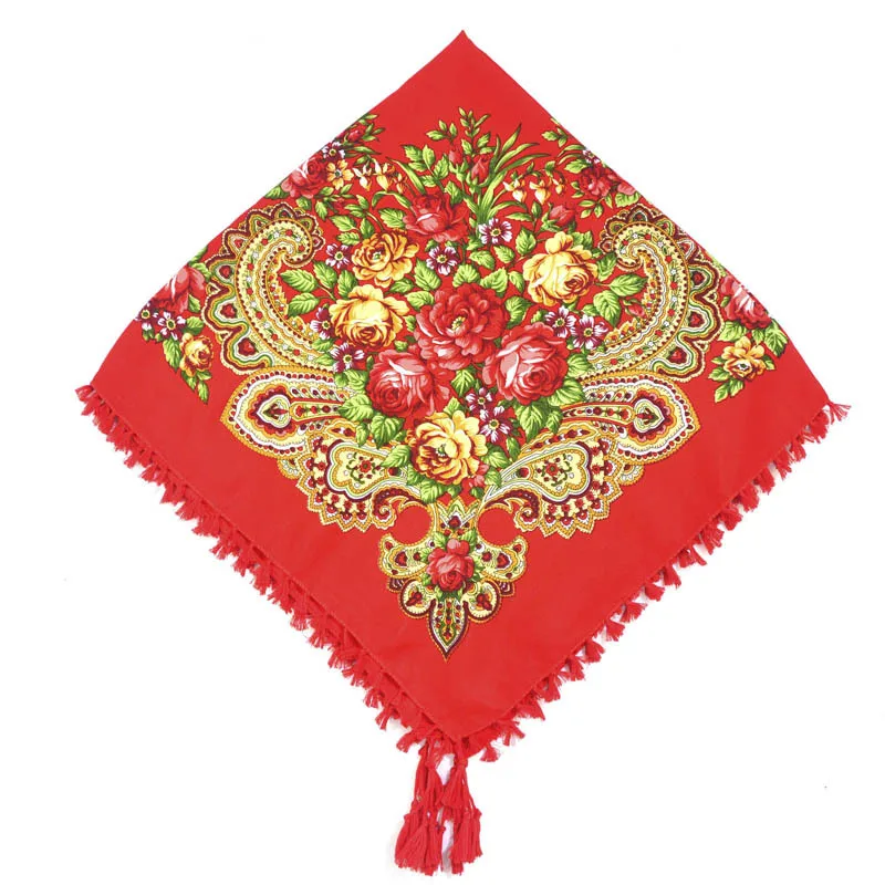 Осенне-зимний женский шарф с кисточками, хлопковая шаль, ретро принт, русская Этническая ручная обертка, теплое квадратное одеяло, шарф, бандана