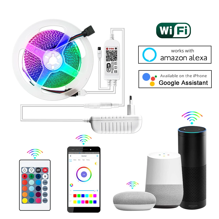 Wifi RGB светодиодная лента SMD2835 Светодиодная лента 234 светодиодный/с Диодная гибкая лента управление приложением работа с Alex Google Assistant