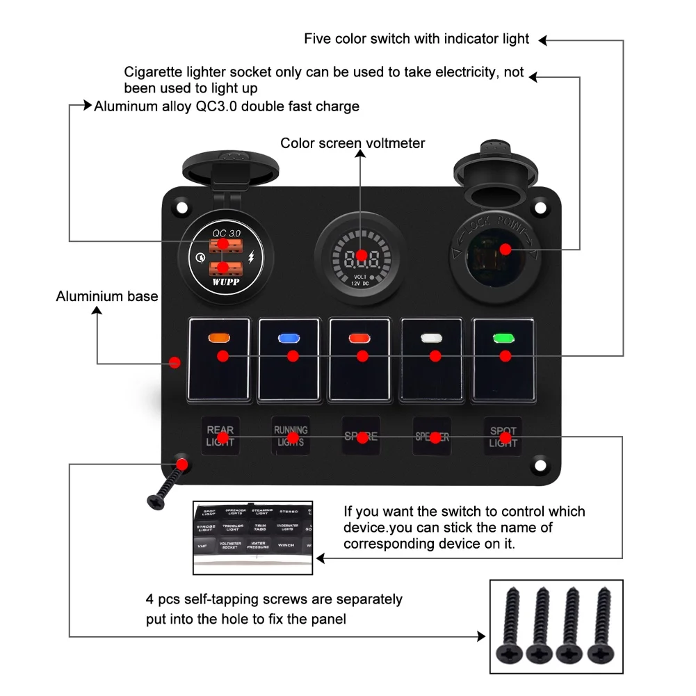 5 Gang морской катер автомобиля цифровой вольтметр QC3.0 Dual USB светодиодный кулисный переключатель Панель