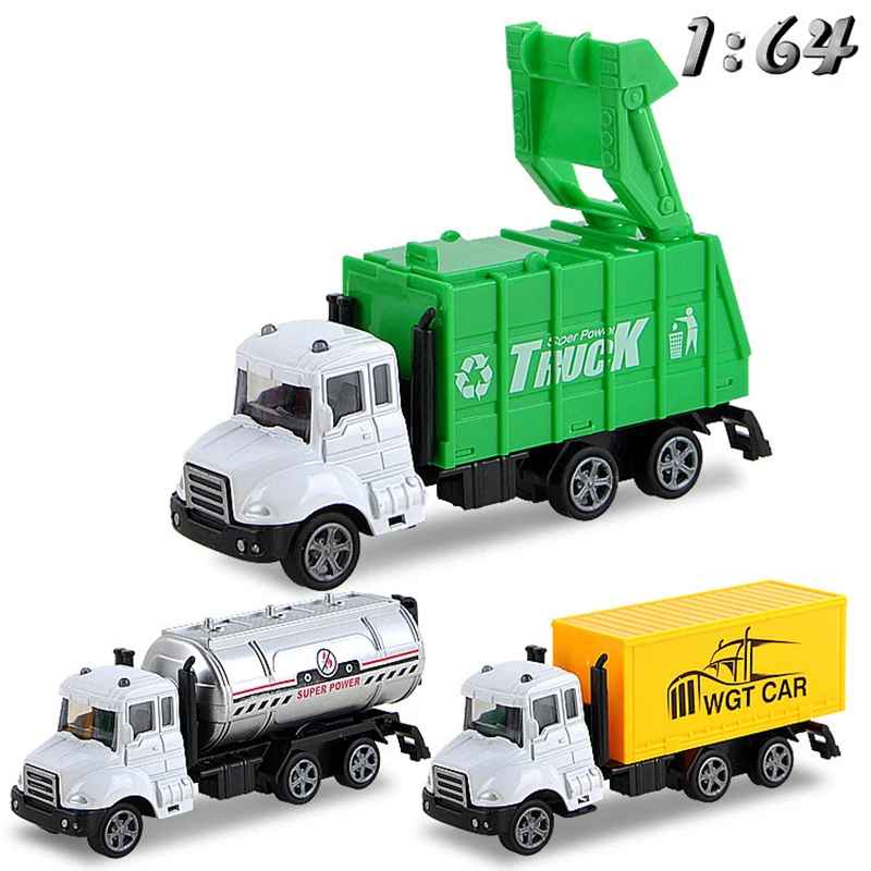 3Pcs/Set Garbage Truck Toy Models 1:64 Scale 10 Style Alloy Sanitation Diecasts & Toys Vehicles Birthday Gift for Children Y202