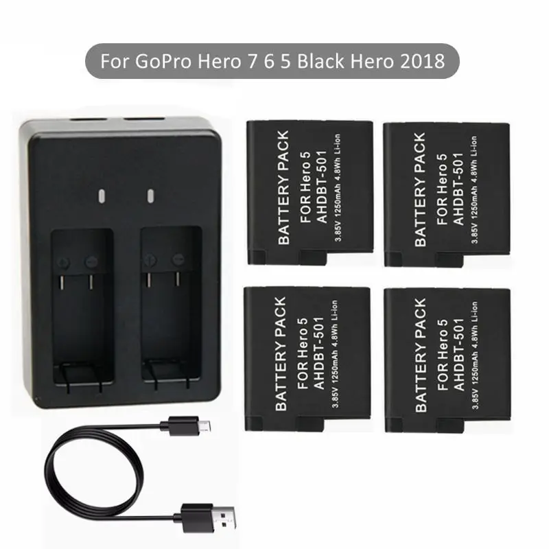 Suptig для GoPro Hero 5 6 7 Black Hero8 литий ионная батарея + двойное зарядное устройство USB Go Pro