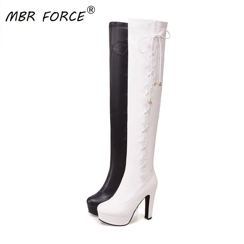 Новинка модные женские сапоги MBR FORCE до колена на шнуровке из мягкой