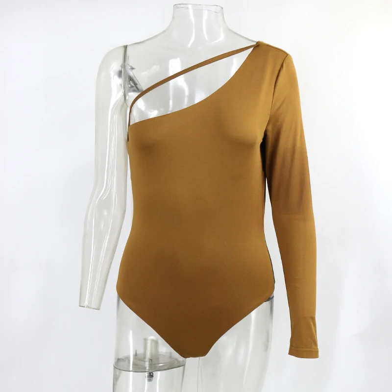 EvaQueen Hollow Out Bodysuit Bodycon Rompers Women Long Sleeve One Shoulder Womens Jumpsuit Female Body One Piece Sexy Costume