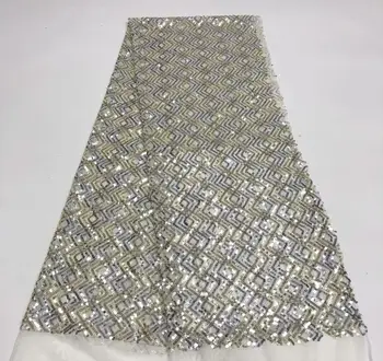 

New fashions French Nigerian sequins net tulle mesh gray Swiss lace fabric for dress 5yards/lot FRF913