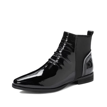 

Female Elegant Short socks Boots Quality Genuine Leather Women Ankle Boots Party Dancing low heels Shoes Woman Chelsea Boots