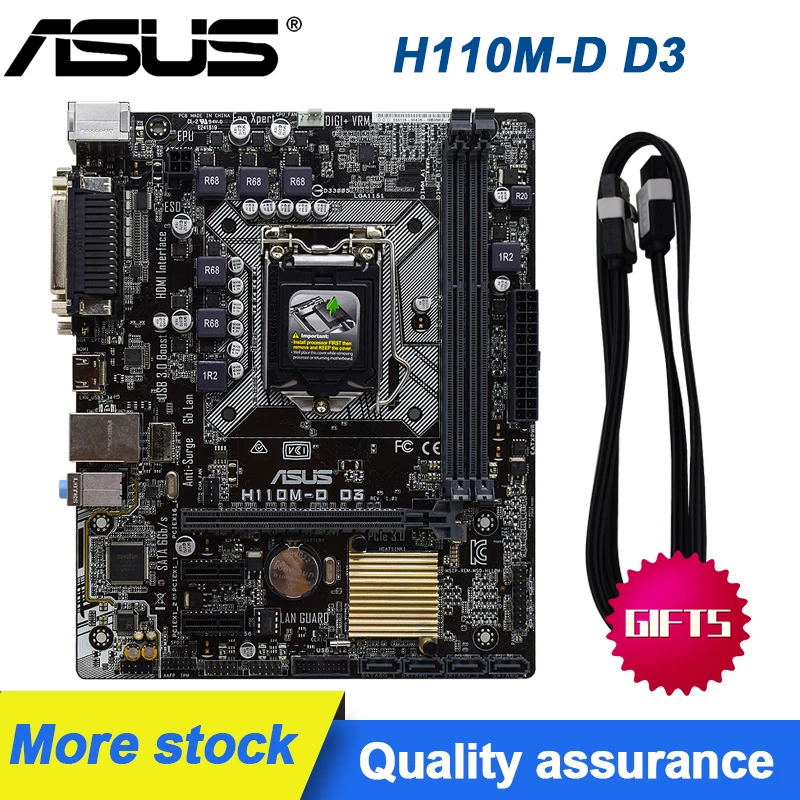 

1151 Motherboard Asus H110M-D D3 H110 Motherboard DDR3 32GB PCI-E 3.0 SATA III USB3.0 Micro ATX support Core i3-6300 i5-6500