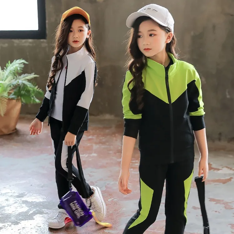 

5 Girls Spring And Autumn Two-Piece Set 2018 New Style 8 Middle And Large Children Contrast Color 10 Sports 12 Young STUDENT'S G
