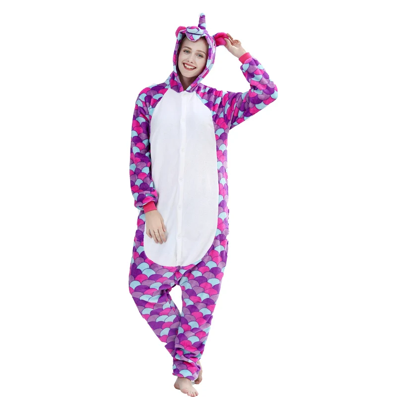 Kigurumi, зимняя теплая Пижама с единорогом, с капюшоном, для взрослых, комбинезон totoro Panda, Покемон, Ститч, пижама, комбинезон, одежда для сна