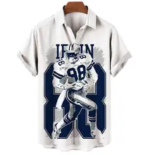 

New Hawaiian short sleeve shirt male camicia casual Cuban turtleneck retro top 3d impression rugby pattern football hombre shirt