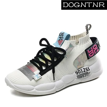 

New Couple Muscle Sports Shoes Summer Fashion flying Woven Breathable Women's Shoes Reflective Thick Bottom Men's Running Shoes