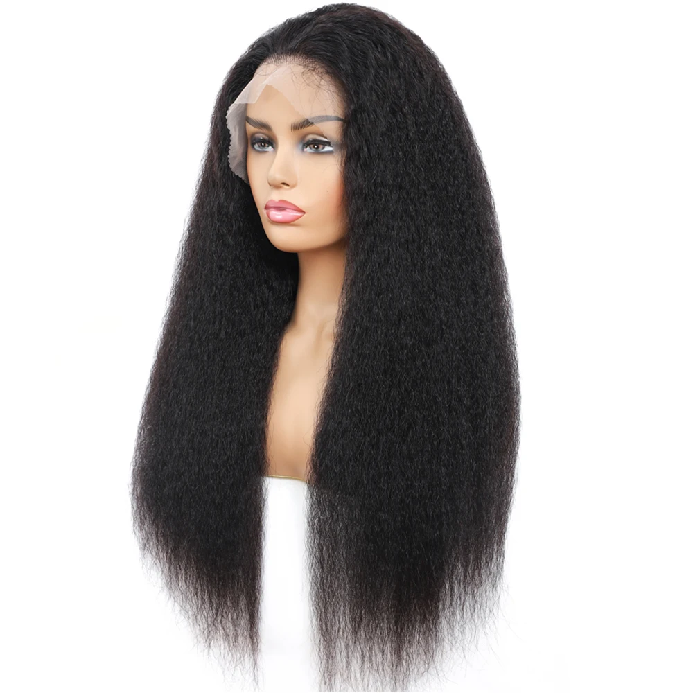 13x6 Transparent Lace Frontal Closure Wig Preplucked Kinky Straight Human Hair Wig Glueless remy coarse yaki 13x6 frontal wig