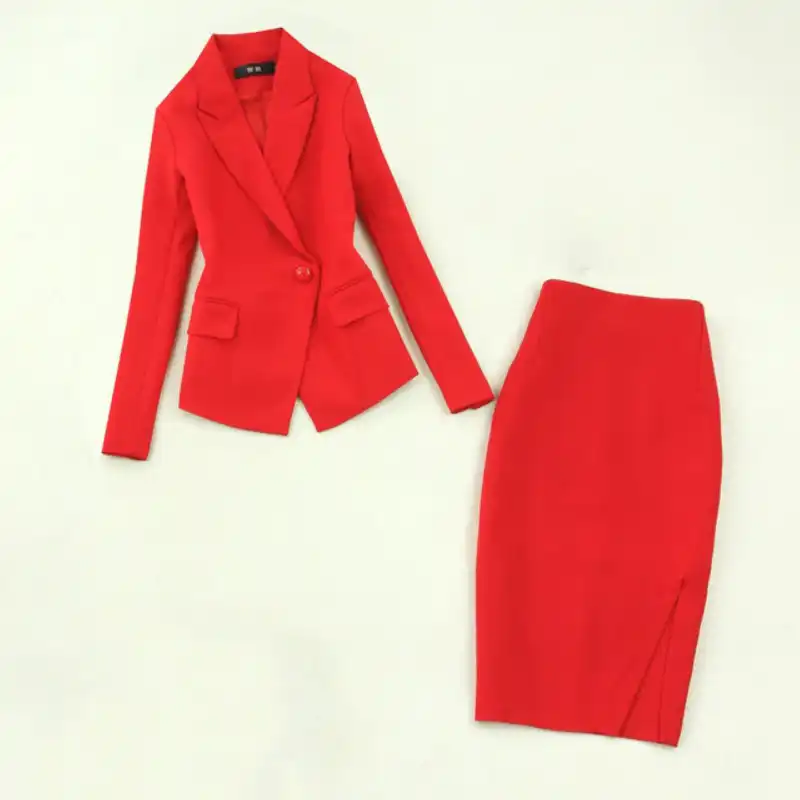 womens red two piece suit