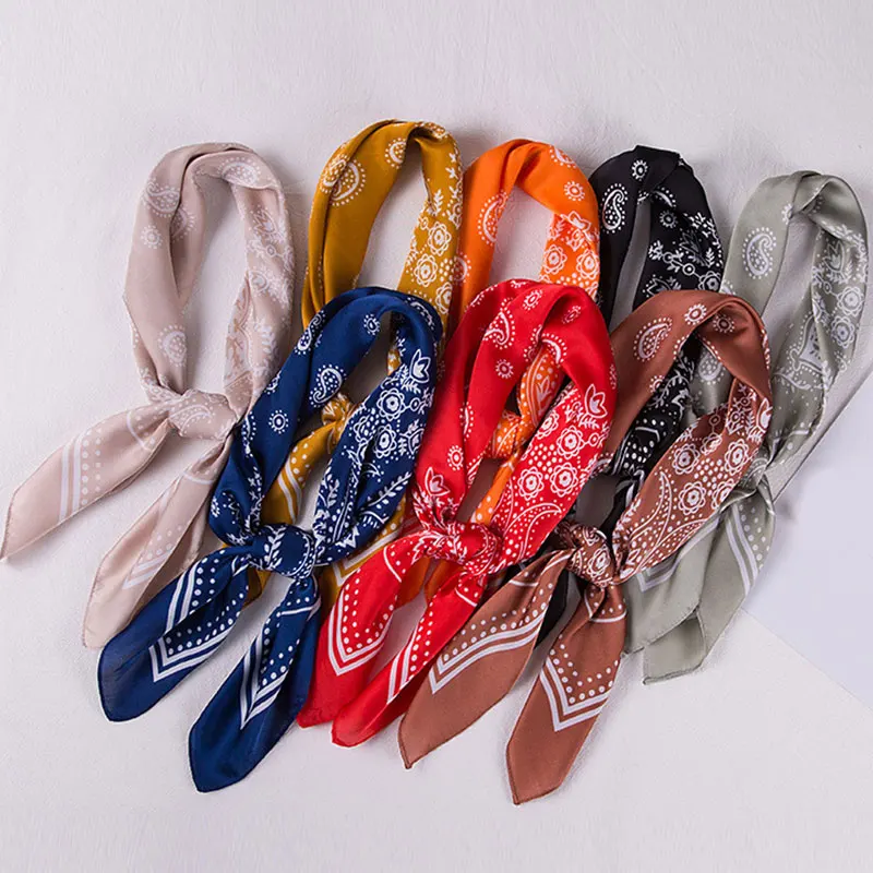 Fashion Silk Satin Hair Scarf For Women Small Shawl Floral Printed